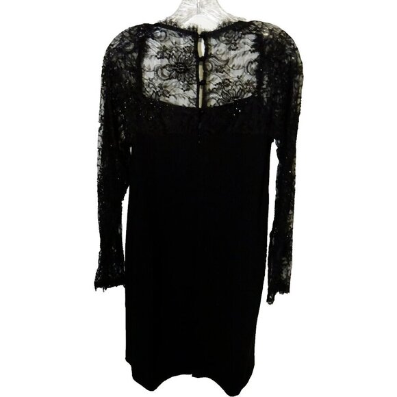 Chetta B. Evening Pre-loved Black Size 12 Long Lace Sleeve Polyester Blend Dress - Picture 7 of 13